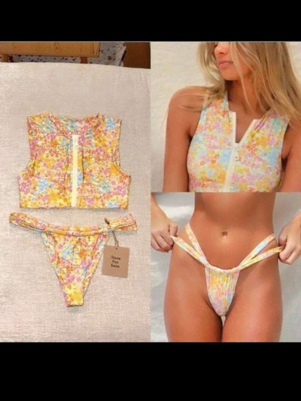 Free People Beach x Stone Fox Swim Matching Bikini Set in Flower Fields Floral
